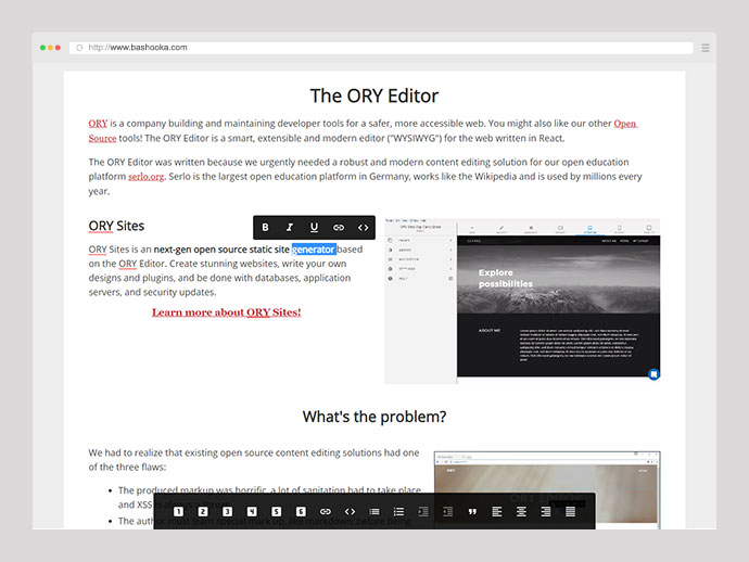 ORY editor screenshot