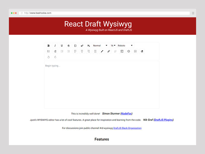 React Draft Wysiwyg editor screenshot