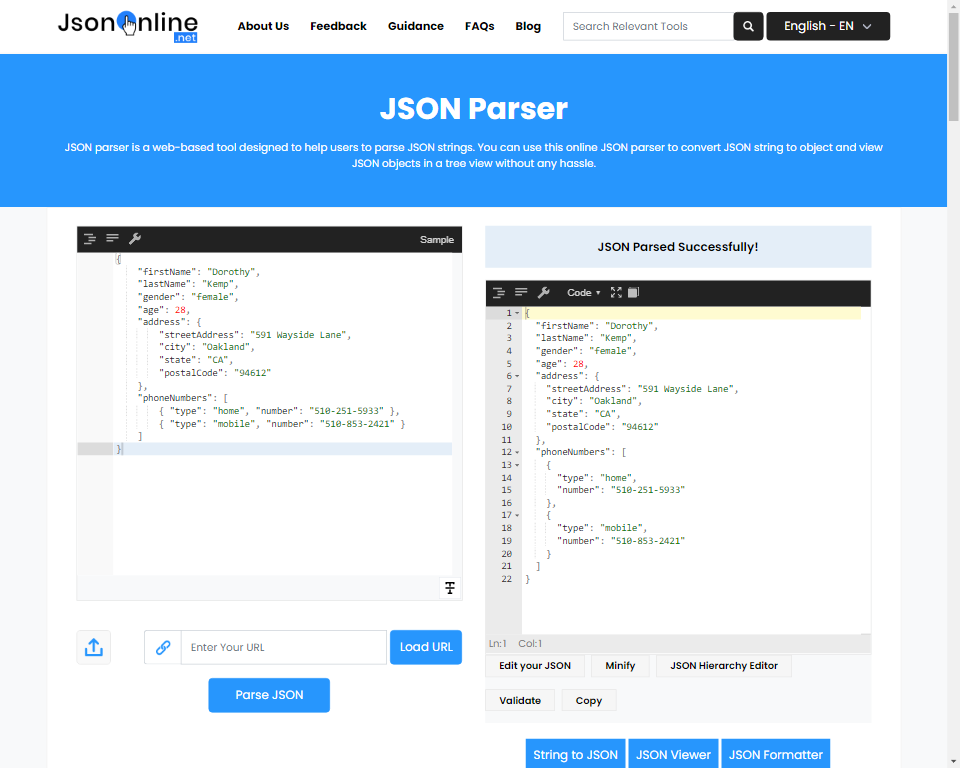 JSON Parser Convert JSON to Strings Online snippset